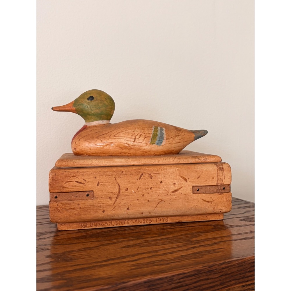 Vintage 1978 Duncan Enterprises Mallard Duck Ceramic Trinket Box Decoy Rustic